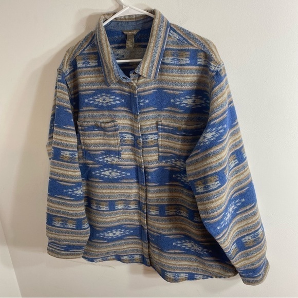 Bit & Bridle Southwestern Aztec Shirt Jacket 1X Blue Tan Women’s Button Down - Picture 3 of 8
